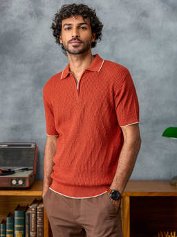 Andamen - Men Rust Pure Cotton Light Weight Polo T-Shirt
