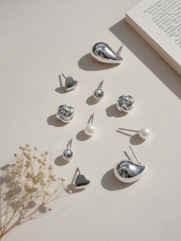 Accessorize London - Silver Knot Stud Earrings (Pack of 5)