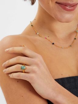 Accessorize London - Green 14K Gold-Plated Aventurine Ring