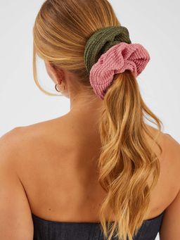 Accessorize London - Multi-Color Textured Large Hair Scrunchies (Pack of 2)