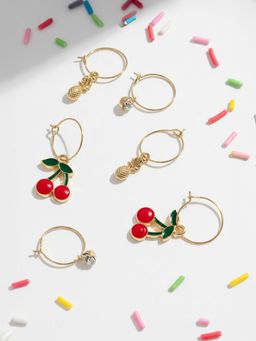 Accessorize London - Multi-Color Fruity Charm Hoop Earrings (Pack of 3)