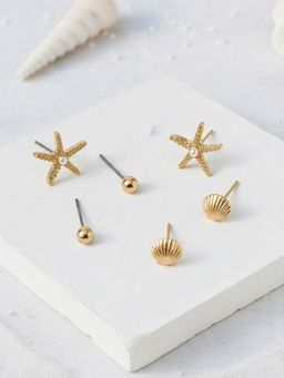 Accessorize London - Gold Starfish Stud Earrings (Pack of 3)