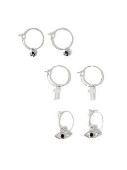 Accessorize London - Black Evil Eye Charm Hoop Earrings (Pack of 3)