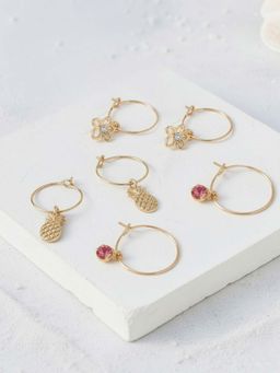 Accessorize London - Multi-Color Pineapple Gem Charm Hoop Earrings (Pack of 3)