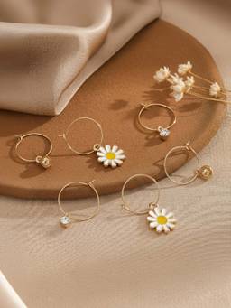 Accessorize London - White Daisy Charm Hoop Earrings (Pack of 3)