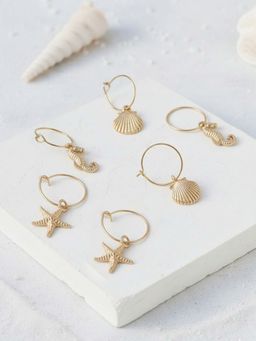Accessorize London - Gold Sea Charm Hoop Earrings (Pack of 3)