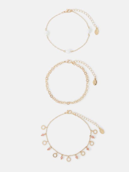 Accessorize London Multi-Color Sunshine Charm Anklets (Pack of 3)