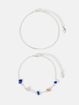 Accessorize London - Multi-Color Stone Chain Anklets (Pack of 3)