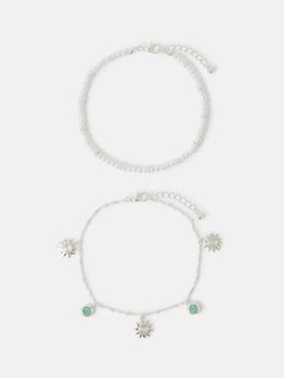 Accessorize London - Green Sunshine and Stone Anklets (Pack of 2)