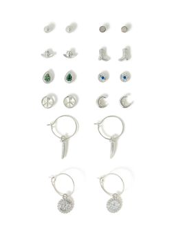 Accessorize London - Multi-Color Hippie Stud and Hoop Earrings (Pack of 10)
