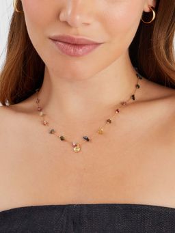 Accessorize London - Multi-Color 14K Real Gold-Plated Semi-Precious Nugget Station Necklace