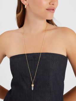 Accessorize London - White 14K Real Gold-Plated Long Rose Quartz Pendant Necklace