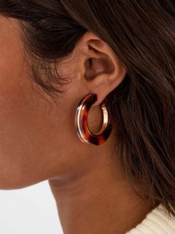 Accessorize London - Brown Tort Inlay Hoop Earrings