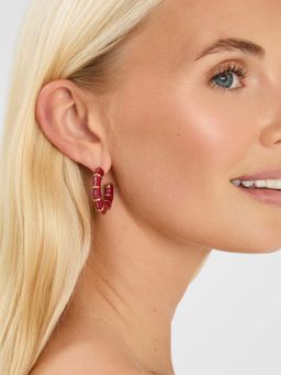 Accessorize London - Burgundy Resin Bamboo Hoop Earrings