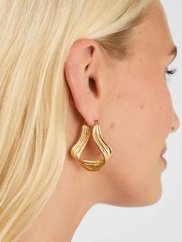 Accessorize London - Gold Large Ribbed Wavy Hoop Earrings