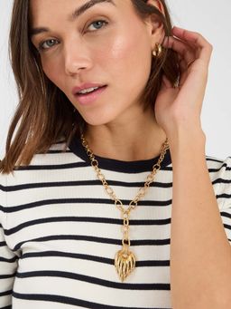 Accessorize London - Gold Ridge Pendant Lariat Necklace
