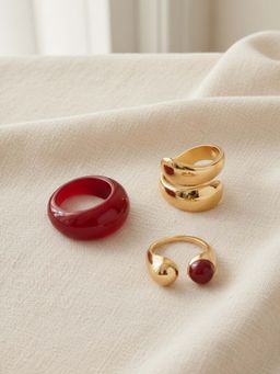 Accessorize London - Gold Chunky Resin Rings (Pack of 3)