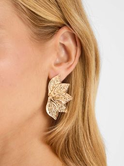 Accessorize London - Gold Textured Leaf Drop Earrings