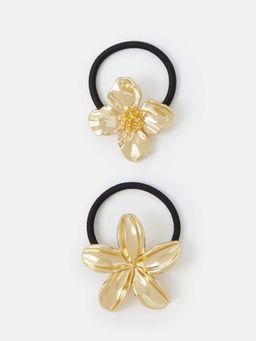Accessorize London - Gold Metal Flower Hair Scrunchies (Pack of 2)