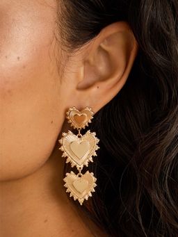 Accessorize London - Gold Triple Heart Drop Earrings