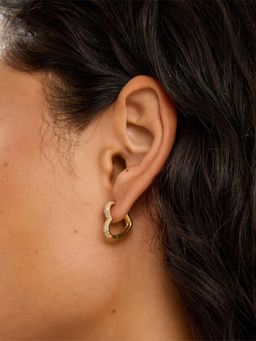 Accessorize London - White 14K Real Gold-Plated Diamante Heart Hoop Earrings