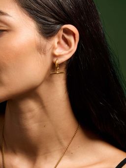 Accessorize London - Gold-Plated Stainless Steel T-Bar Hoop Earrings