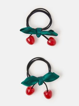 Accessorize London - Green Cherry Hair Scrunchies (Pack of 2)