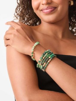Accessorize London - Green Bead Stretch Bracelets (Pack of 8)