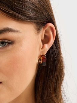 Accessorize London - Brown Chunky Square Resin Hoop Earrings