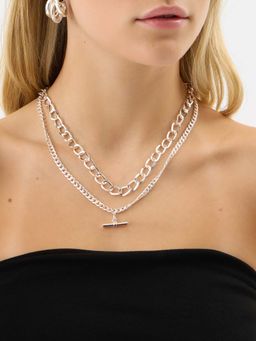 Accessorize London - Silver Layered T-Bar Chain Necklace