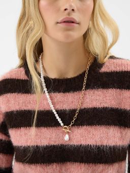 Accessorize London - White Mixed Pearl Chain T-Bar Necklace