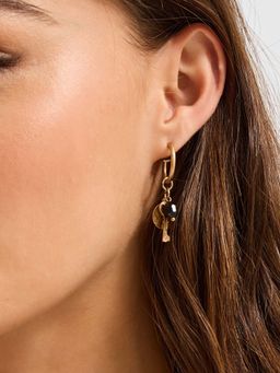 Accessorize London - Gold Beaded Key Charm Hoop Earrings