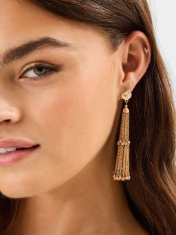 Accessorize London - Gold Long Chain Tassel Drop Earrings
