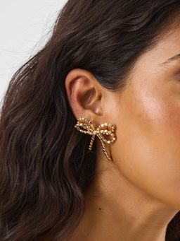 Accessorize London - Gold Beaded Bow Stud Earrings