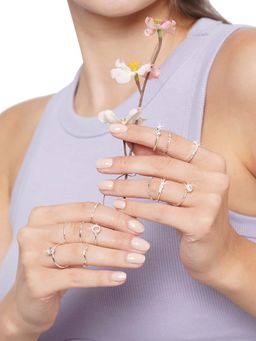 Accessorize London - Silver Crystal Rings (Pack of 12) (L)