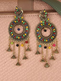 Anika's Creations - Traditional Gold Plated Party Wear Antique Multicolour Tasselled Earring
