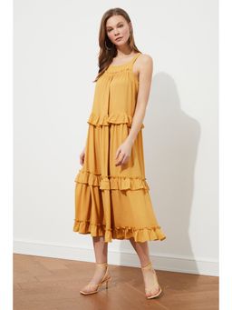 Trendyol - Womens Yellow Ruffled Dress