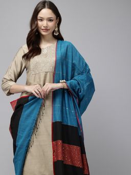 ArtEastri - Handloom Blue Colorblock Sequins Cotton Dupatta