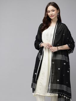 ArtEastri - Handloom Black Jamdani Cotton Dupatta