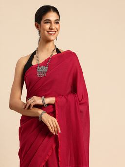 ArtEastri - Handloom Maroon Magenta Solid Cotton Saree with Unstitched Blouse
