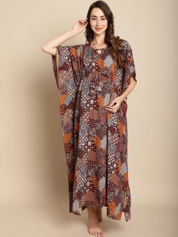 Secret Wish - Printed Multi Colour Maternity Kaftan