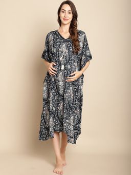 Secret Wish - Paisley Navy Blue Maternity Kaftan