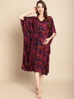 Secret Wish - Abstract Print Purple Maternity Kaftan