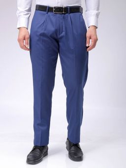 The Indian Garage Co - Men Blue Regular Fit Solid Mid-Rise Stretchable Formal Trouser