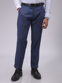 The Indian Garage Co - Men Navy Blue Regular Fit Solid Mid-Rise Stretchable Formal Trouser