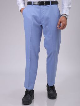 The Indian Garage Co - Men Blue Regular Fit Solid Mid-Rise Stretchable Formal Trouser