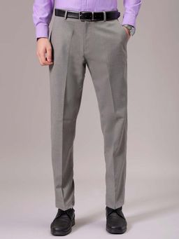 The Indian Garage Co - Men Grey Regular Fit Solid Mid-Rise Stretchable Formal Trouser