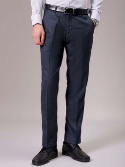 The Indian Garage Co - Men Navy Blue Regular Fit Solid Mid-Rise Stretchable Formal Trouser