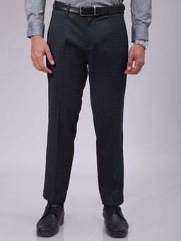 The Indian Garage Co - Men Grey Regular Fit Checks Mid-Rise Stretchable Formal Trouser