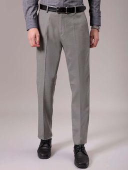 The Indian Garage Co - Men Grey Regular Fit Solid Mid-Rise Stretchable Formal Trouser